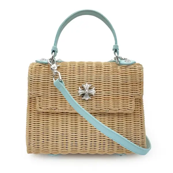 Chrome Hearts Baby Blue Silver Cross Woven Dolly Wicker Bag Chrome Hearts Baby Blue Silver Cross Woven Dolly Wicker Bag