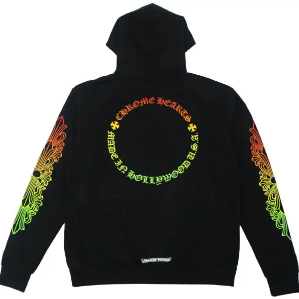 Chrome Hearts Floral Sleeve Gradient Made In Hollywood Hoodie Black Chrome Hearts Floral Sleeve Gradient Made In Hollywood Hoodie Black/Gradient