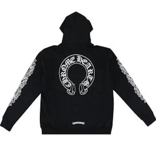 Chrome Hearts Horseshoe Floral Cross Sleeve Embroidered Hood Zip Up Hoodie Black n Chrome Hearts Horseshoe Floral Cross Sleeve Embroidered Hood Zip Up Hoodie Black