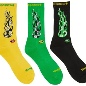 Chrome Hearts x Matty Boy Flame Socks 'Green/Yellow/Black'